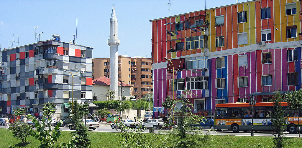 Colourful buildings in Tirana
