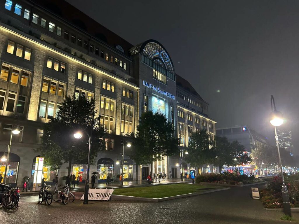 entrance to the KaDeWe department store in Berlin at night