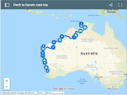 Perth to Darwin Map