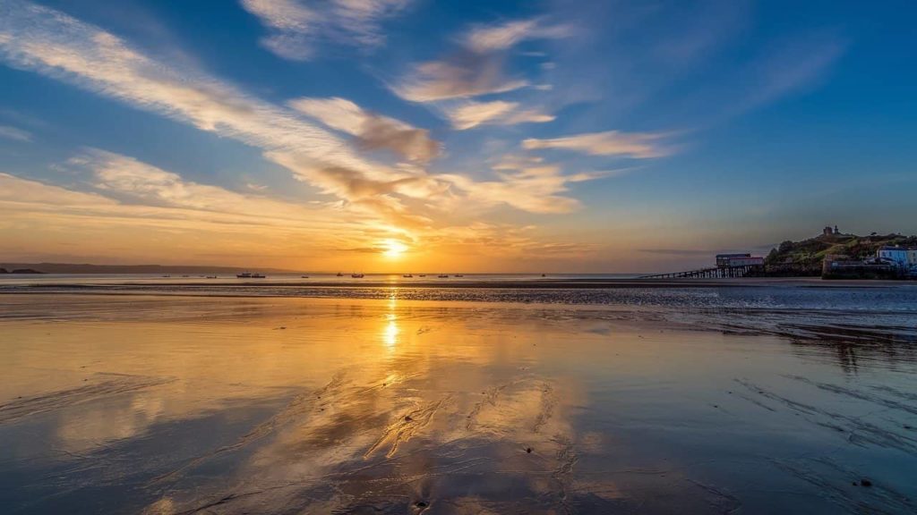 sunset at Tenby beach