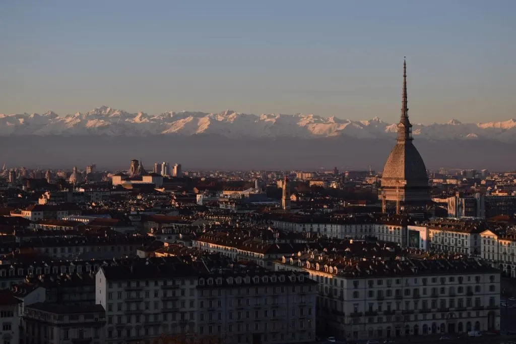 View of Turin skyline with mountains in the background