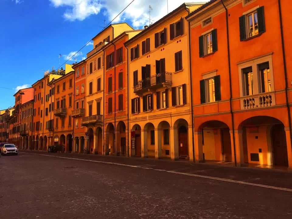 street in Bologna with multicoloured buildings