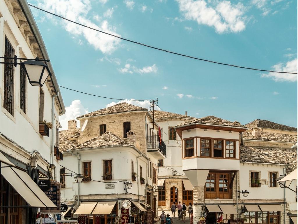 tops of white buildings in Gjirokastra