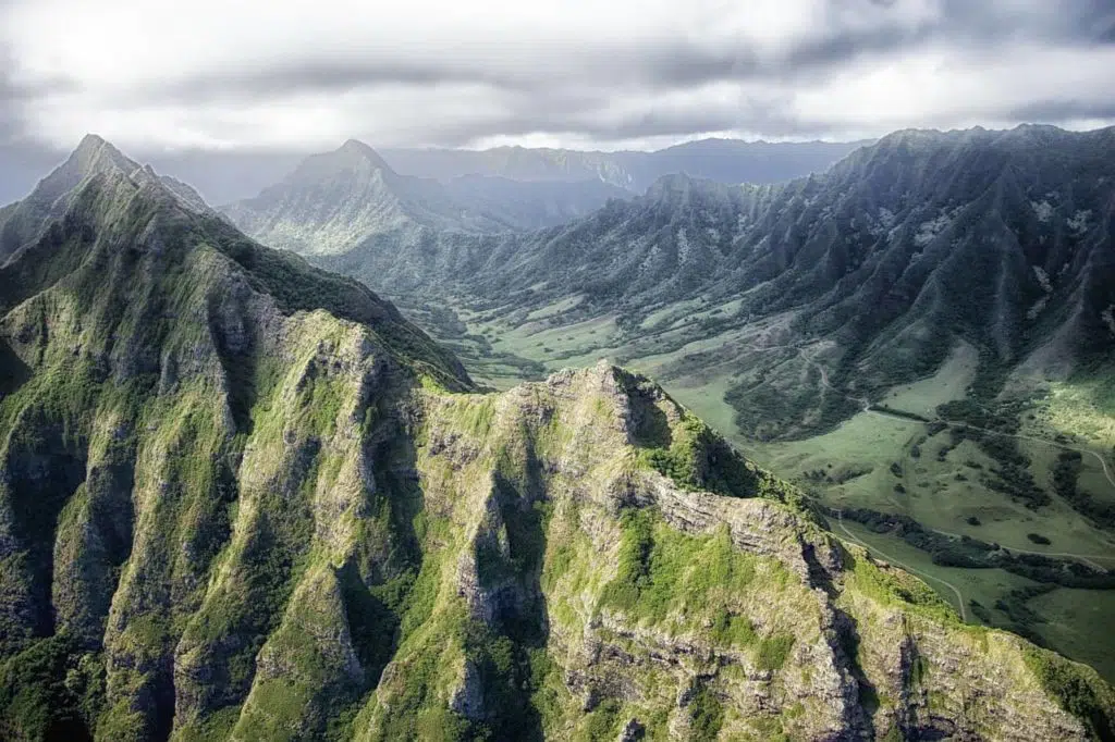 view of green mountains in hawaii