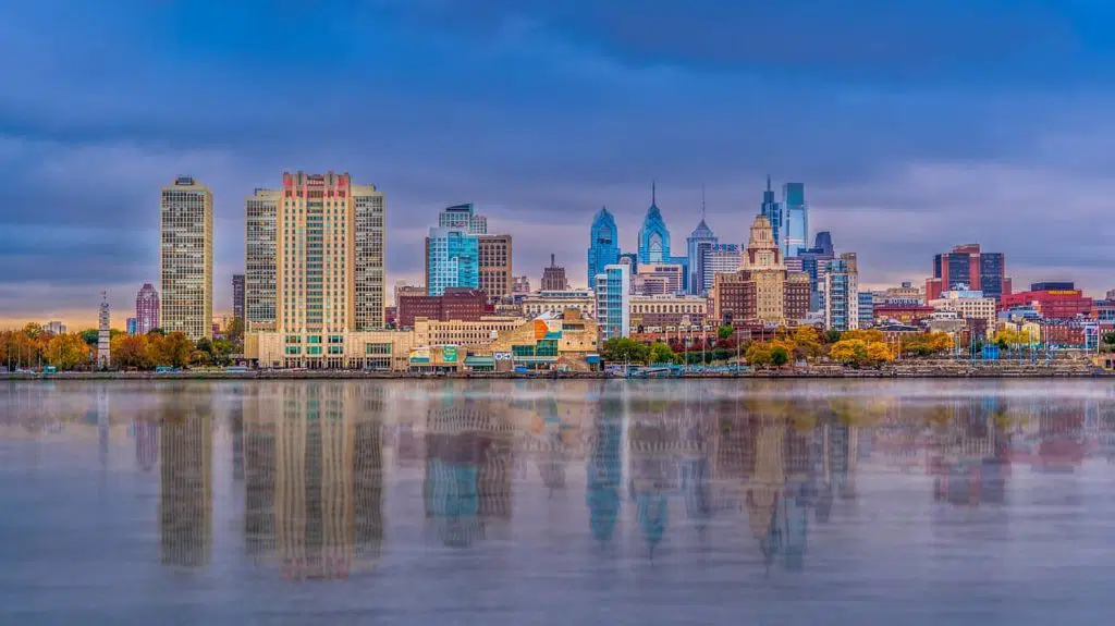 view of Philadelphia skyline across the Delaware river