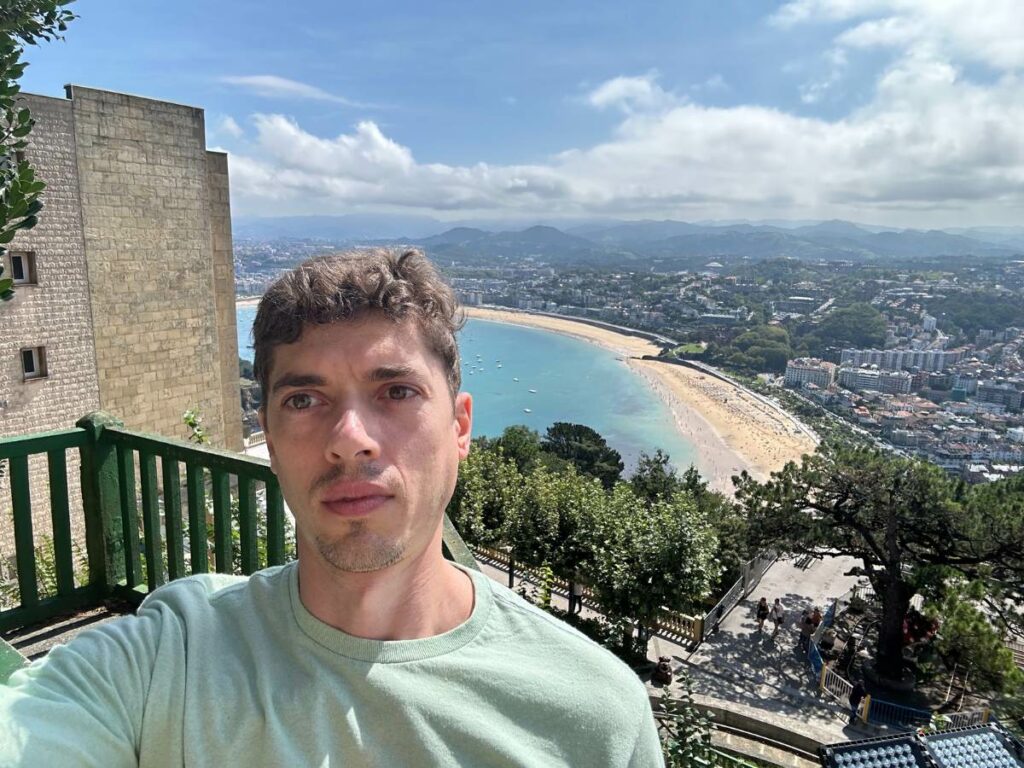 me in San Sebastian with a beach in the background