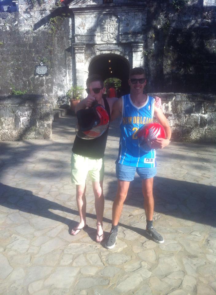 me and my friend Gareth posing in front of a fort in the Philippines