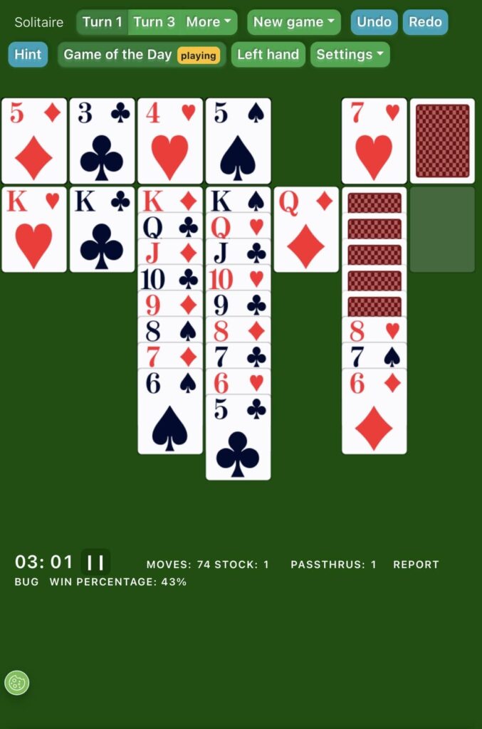 screenshot of me playing solitaire
