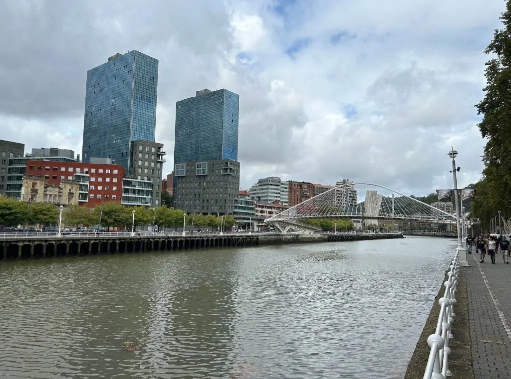 the zubizurri bridge spanning the Nervion River in Bilbao