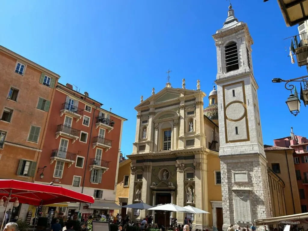 exterior of Nice Cathedral under a blue sky