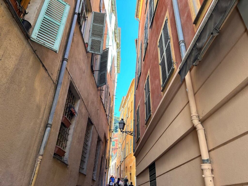 walking in the narrow streets of the old town in Nice