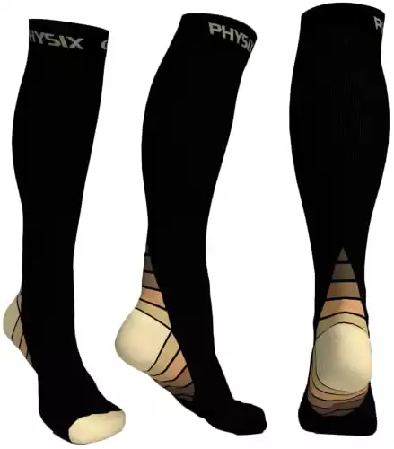 Physix Gear Compression Socks 20-30 mmHg - Men & Women - Running, Nurses, Shin Splints, Flight, Travel (BLACK/BEIGE-S/M)