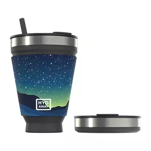 HYDAWAY Collapsible Tumbler with Lid and Straw - 16 oz I Portable, Insulated Silicone Travel Mug, Hot & Cold Foldable Cup for Coffee, Tea, Camping & Backpacking, Spill Proof Lid & Steel Ri...