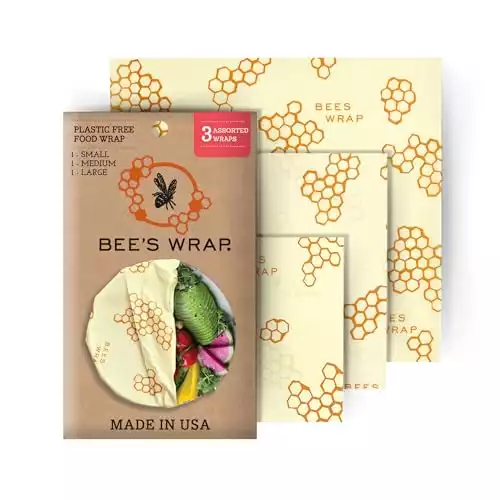 Bee's Wrap Reusable Beeswax Food Wraps Made in the USA, Eco Friendly Beeswax Food Wrap, Sustainable Food Storage Containers, Organic Cotton Food Wraps, Assorted 3 Pack (S, M, L), Honeycomb Patter...