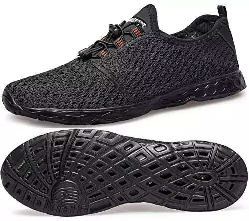 DOUSSPRT Men's Water Shoes Quick Drying Sports Aqua Shoes Dark Allblack Size 10