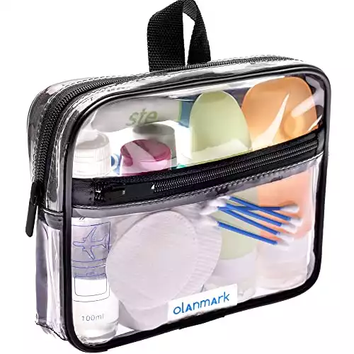 TSA Approved Toiletry Bag - 311 Clear Travel Cosmetic Bag with Handle - Quart Size Zipper - Carry-on Luggage Bag for Liquids - Airport Compliant Bag Black