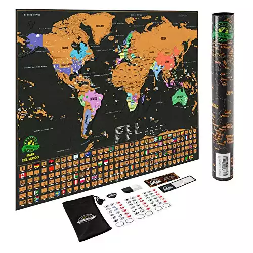 Scratch Off World Map Poster – Deluxe Travel Map, Scratch Off Map of The World with US States and Country Flags, Tracks Where You Have Been, Full Accessories Set, Gift for Travelers, by Earthabitats