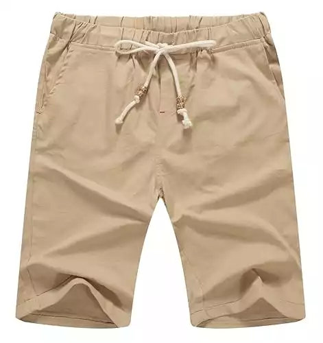 NITAGUT Men's Linen Casual Classic Fit Short Drawstring Summer Beach Shorts