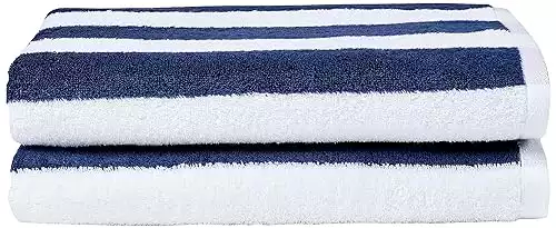 Amazon Basics Cabana Stripe Beach Towel, 2-Pack, Navy Blue, 59.84" L x 29.92" W