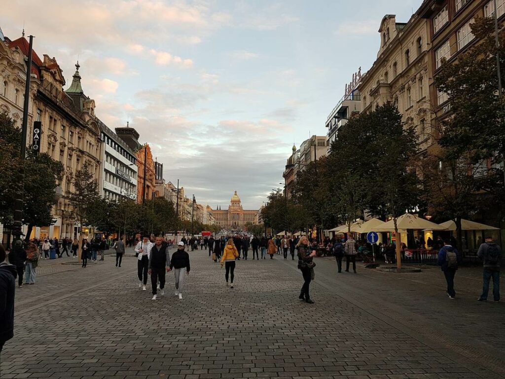 Looking up Wenceslas Square towards the National Museum at the top